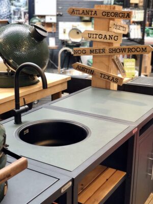Dekton natuursteen wasbak insert groen - Modular Outdoor Workspace - Big Green Egg